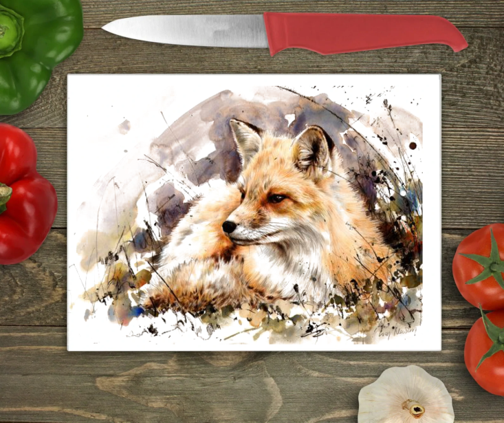 Fox Glass Chopping Board, Fox Cutting Board, Fox Glass Chopping